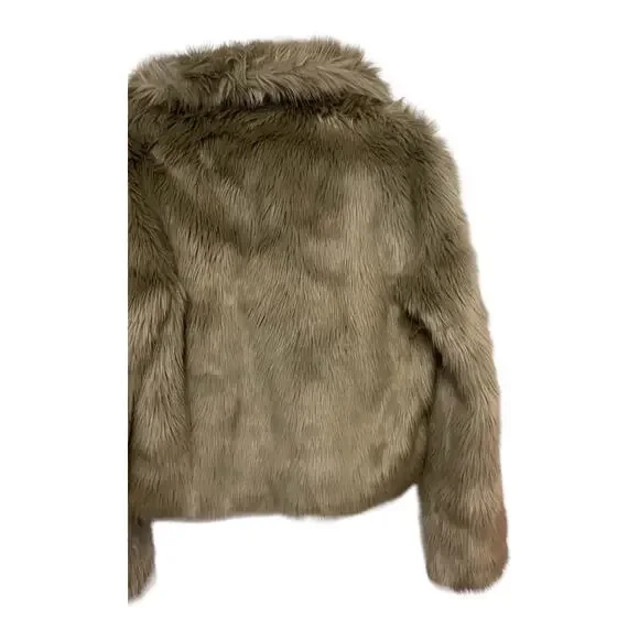 Revolve Ena Pelly Willow Faux Fur Cropped Jacket Zip Up Long Sleeve Taupe Size 2